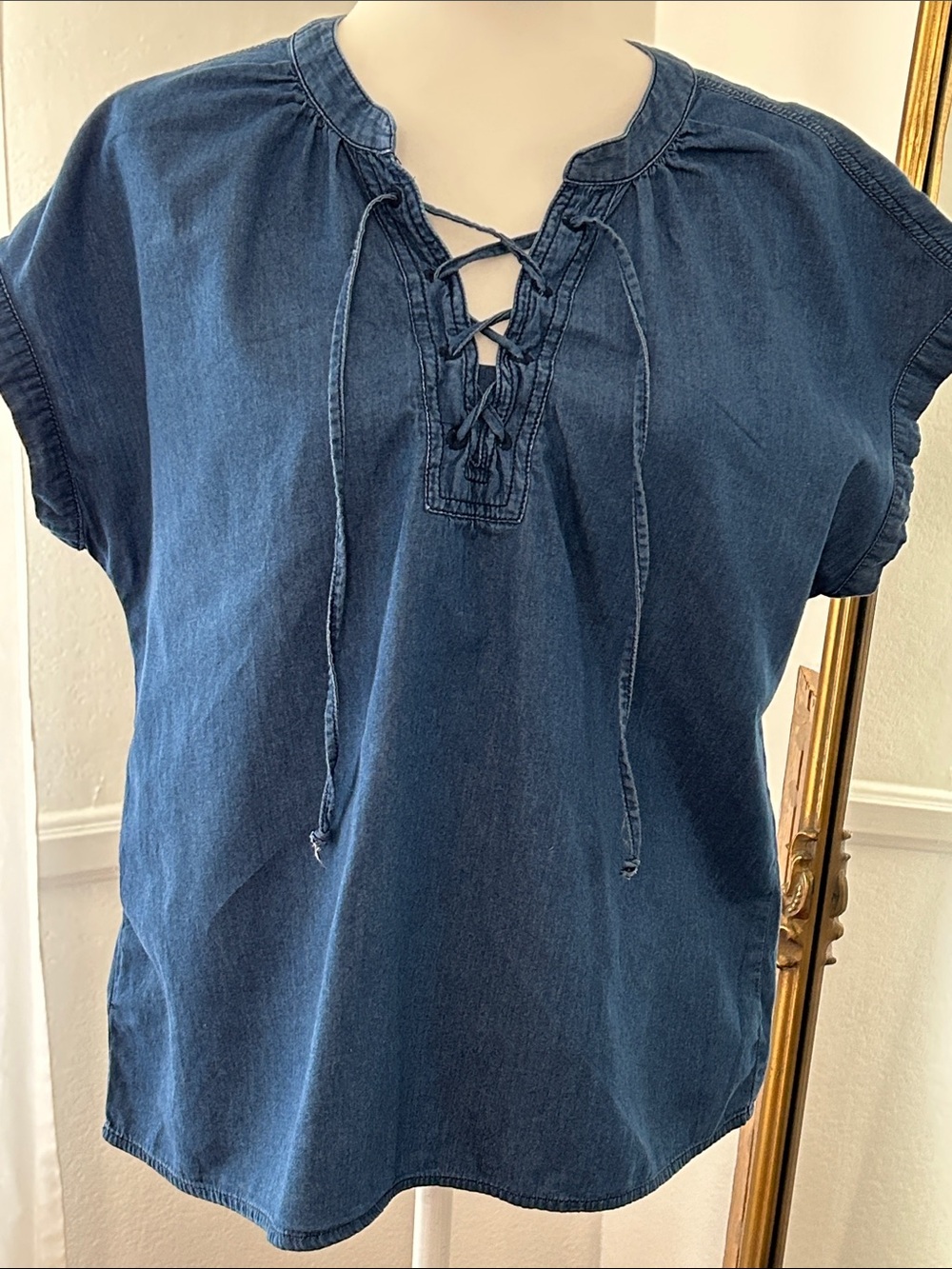 GAP chambray Popover Lace Up Shirt